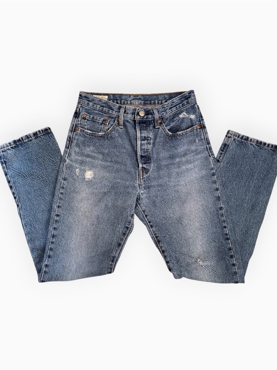 Levi's Denim - Levi’s Premium 501 Distressed Straight Leg Button Fly Medium Wash Blue Jeans 27
